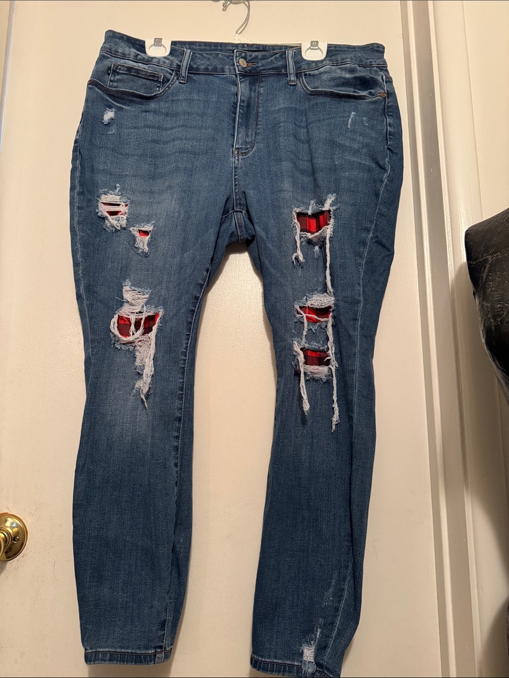 Judy Blue Skinny Jeans with Red Plaid Inset